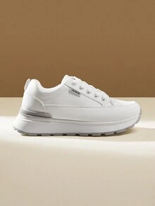CUCCOO EASI Women's Fashionable Versatile Thick Sole Casual Round Toe Sneakers - White - View 3