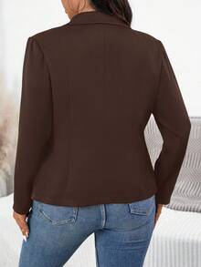 SHEIN Essnce 大码女装秋装法式新款时尚休闲通勤优雅职场工作返校服教师服商务职业骄傲服装黑色上衣商务休闲加大工装裤外出上衣黑色西装外套 - 咖啡棕 - 查看 2