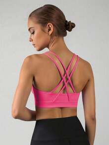 SHEIN 3-częściowy biustonosz sportowy dla dziewcząt z krzyżującymi się ramiączkami, odprowadzający wilgoć, o wysokiej rozciągliwości, wygodny do ćwiczeń, biegania, badmintona, koszykówki i tenisa