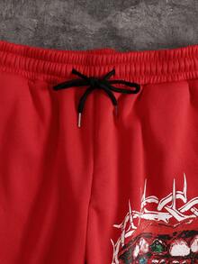 ROMWE MEN Street Life Men's Street Fashion Printed Hoodie & Sweatpants Set, Fall Clothes