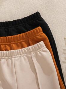 SHEIN Vintaside Kids 3件套女婴休闲不对称腰部棉混纺运动裤，春夏 - 彩色 - 查看 5