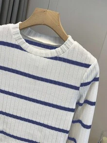 GlowEve 女士罗纹圆领长袖休闲宽松加厚T恤，秋冬季女士上衣 - 彩色 - 查看 5