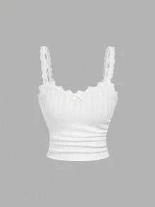 SHEIN MOD Bộ 3 áo hai dây dễ phối đồ cho nữ, bộ 3 áo dệt kim màu pastel đa năng, thích hợp cho Lễ Tạ ơn, Giáng sinh, Năm mới, áo ba lỗ xếp ly ren phối nơ, áo ba lỗ, mùa thu, áo nơ, áo đi học dễ thương, áo đi học trở lại trường - Nhiều màu - Xem 8