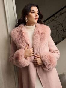 ZEYLAH Women's Elegant Wool Collar Double-Sided Woolen Coat, Autumn/Winter - Baby Pink - View 2