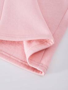 SHEIN 2pcs/Set Girls' Floral Gray Waist Drawstring Fleece Sweatshirt & Loose Fit Pants Casual Sports Outfit, Autumn/Winter - Pink - View 3