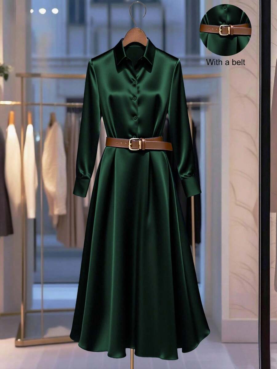 Franclia 新款收腰长款舞会礼服领女式连衣裙，春秋季 - 墨綠色 - 查看 1