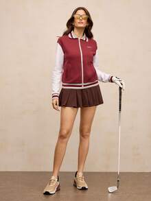 Activina Damen Kontrast-Farbe Dicke Langarm Sportjacke - Bordeaux - Übersicht 6