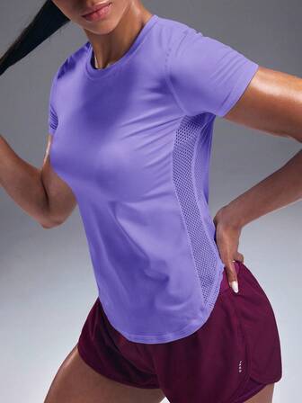 Powerista Solid Curved Hem Sports Tee Compression Shirt Gym Women Shirts