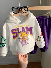 SHEIN 2件套男婴可爱卡通字母印花针织卫衣和运动裤套装，休闲运动，秋冬季男婴篮球服，男童篮球服，男婴足球服，男婴篮球服套装 - 彩色 - 查看 4