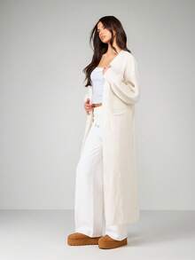 MISSGUIDED Long Open Front Cardigan Duster Winter Cozy Ribbed Knit Full Length Maxi Sweater Loungewear Everyday Casual Fall Warm Layer