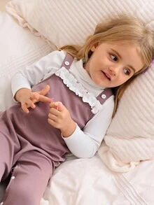 SHEIN 2pcs/Set Baby 6Months-3Years Baby Fall For Girl Casual&Cute Style Solid Color Jumpsuit&Base Top