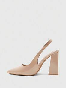 CUCCOO BIZCHIC 女士尖头粗高跟杏色简约高跟鞋，露跟露背正装鞋，适合日常通勤、工作、购物、派对，适合女性 - 杏色 - 查看 9