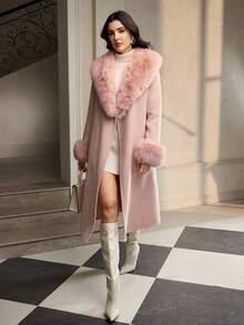 ZEYLAH Women's Elegant Wool Collar Double-Sided Woolen Coat, Autumn/Winter - Baby Pink - View 4