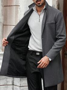 Calvornis Men's Front Button Long Sleeve Pocket Casual Going Out Business Overcoat, For Friends, Husband, Boyfriend Gifts, Men Black Trench Coat, Men Double Breasted Coat, Men Belted Coat Men Coat Casual Men Trench Coat Men Coat Suit Overcoat Men Grey Overcoat, Fall/Winter - Dark Grey - View 7