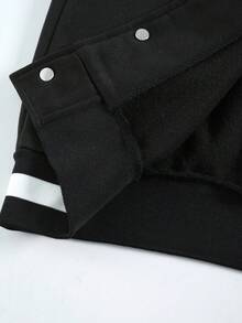 2pcs/Set Teens' Contrast Color Letter Print Baseball Jacket And Sports Pants, Casual Sportswear Set, Spring/Autumn - Black and White - View 7