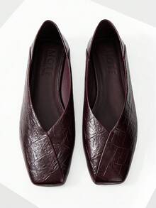 MOTF VINTAGE BALLET FLATS, FASHION COMFORTABLE ELEGANT SQUARE TOE SLIP-ON SHOES FOR WOMEN, SUITABLE FOR ALL SEASONS - Burgundy - View 2