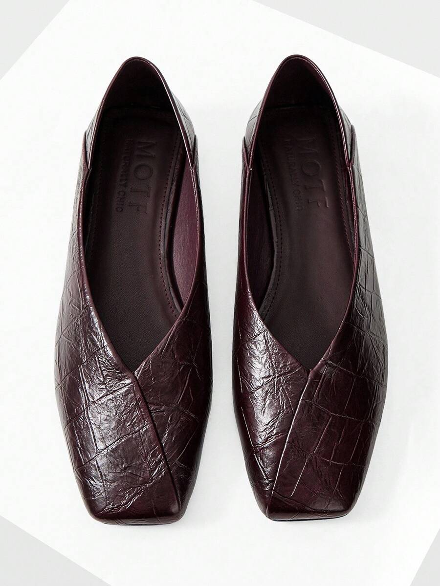 MOTF VINTAGE BALLET FLATS, FASHION COMFORTABLE ELEGANT SQUARE TOE SLIP-ON SHOES FOR WOMEN, SUITABLE FOR ALL SEASONS - Burgundy - View 2