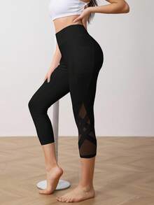 Menodora SHEIN Sport Solid Color Elastic Summer Sports Leggings Yoga Women Pants - Black - View 3