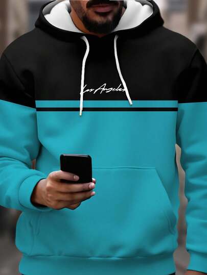 Manfinity Homme Kapuzenpullover für Herren in Übergröße mit Kordelzug, lässiger Hoodie mit farblich abgesetztem, künstlerischem Print, Herbst