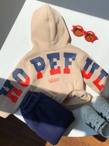 SHEIN Set de 2 piezas Chándal de niño bebé con sudadera con capucha y pantalones con gráfico de letras grandes para otoño/invierno - Multicolor - Ver 9
