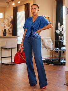 SHEIN Tall Women's Fashionable Casual Versatile Denim Jacket And Coat - Dark Wash - View 7