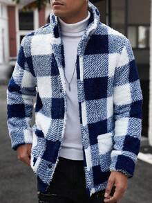 Manfinity Homme 男士宽松格子羊毛长袖单排扣休闲夹克，秋冬，男士法兰绒，冬季男士夹克 - 彩色 - 查看 3