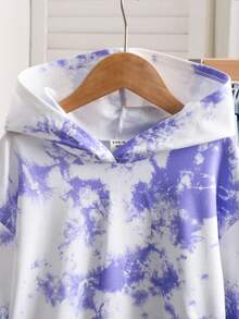 SHEIN 女童休闲长袖连帽扎染运动卫衣，紫色和白色长袖卫衣 - 紫色 - 查看 8