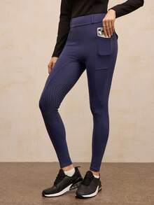 Activina Women's Solid Color High Waist Skinny Equestrian Pants - Navy Blue - View 6