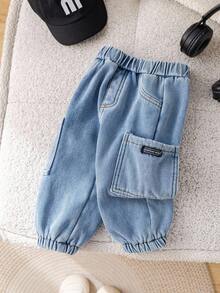 SHEIN 男婴保暖内衬休闲牛仔裤，适合秋冬季室内、室外、日常穿着、运动、玩耍、派对、节日、锐舞派对、滑雪等场合。