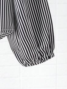 Genkimix Kids 少女休闲条纹前扣灯笼袖衬衫，秋季