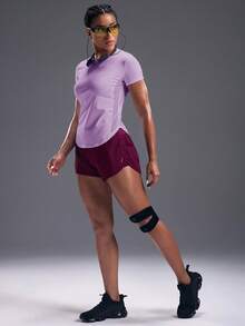 Powerista Curved Hem Solid Sports Tee Gym Women Shirts - Lilac Purple - View 3