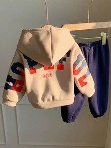 SHEIN Set de 2 piezas Chándal de niño bebé con sudadera con capucha y pantalones con gráfico de letras grandes para otoño/invierno - Multicolor - Ver 4