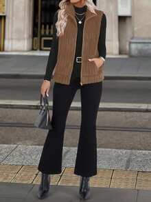 EMERY ROSE 女士休闲拉链立领背心，适合秋冬季日常穿着