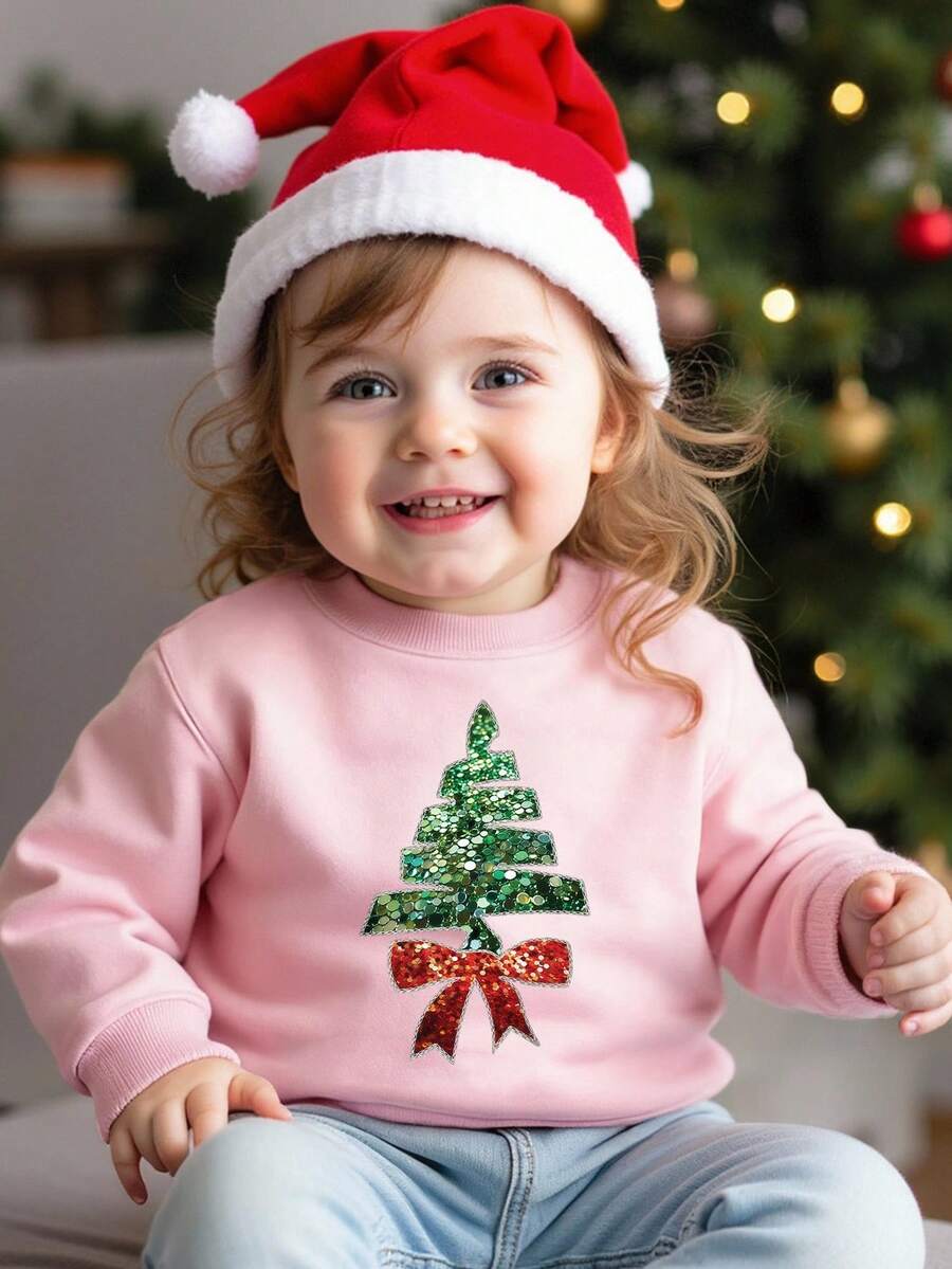 Baby Girl Casual Fashion Colorful Gradient Letter Graphic Print Basic Round Neck Sweatshirt, Sibling Matching (Sold Separately) - Pink - View 1