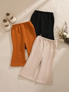 SHEIN Vintaside Kids 3件套女婴休闲不对称腰部棉混纺运动裤，春夏 - 彩色 - 查看 6