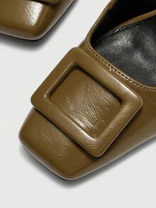 CUCCOO BIZCHIC Pantofi sport pentru femei, cu vârf pătrat, toc gros, din piele PU maro, fără slip-on, la modă, minimalisti, confortabili, pentru purtare zilnică și ocazii speciale