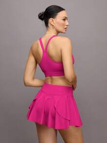 Activina 女士纯色短款上衣吊带背心和口袋运动短裙短裤套装适合所有季节健身女士套装 - 玫紅色 - 查看 2