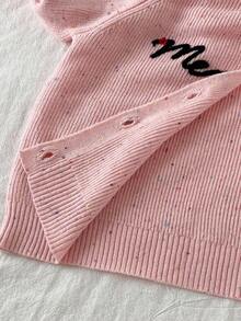 SHEIN Baby Mädchen Buchstaben Muster Raglan Ärmel gestrickter Cardigan und gestrickte Hose Lässig Outfit, Herbst/Winter - Babypink - Übersicht 7