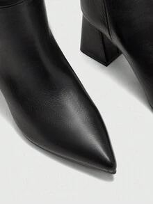 CUCCOO BIZCHIC 女士时尚黑色尖头粗高跟一脚蹬及膝靴，通勤、日常穿着、购物、派对、秋冬皆宜 - 黑色 - 查看 6
