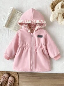SHEIN Chaqueta reversible con capucha y cremallera para bebé niña con estampado de leopardo, versátil y gruesa para el invierno, para interiores/exteriores, vuelta al colegio, uso diario - Rosa - Ver 1