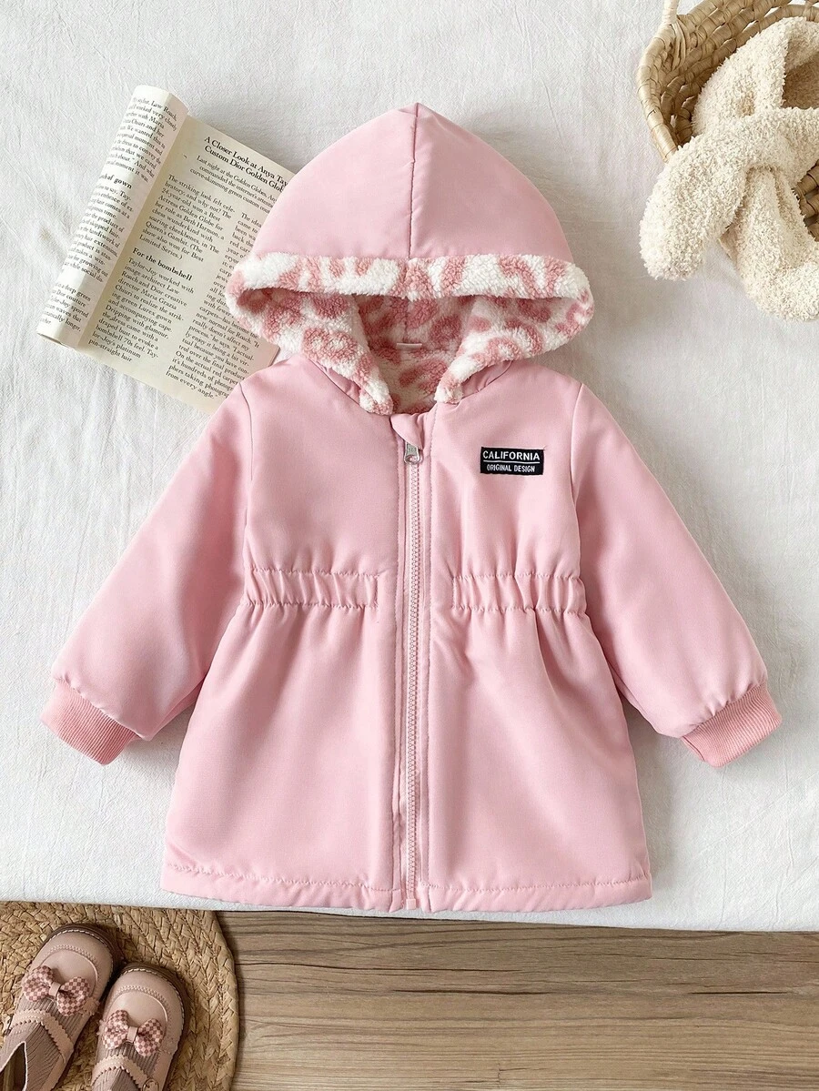 SHEIN Chaqueta reversible con capucha y cremallera para bebé niña con estampado de leopardo, versátil y gruesa para el invierno, para interiores/exteriores, vuelta al colegio, uso diario - Rosa - Ver 1