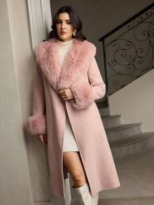 ZEYLAH Women's Elegant Wool Collar Double-Sided Woolen Coat, Autumn/Winter - Baby Pink - View 5