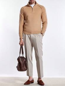 Manfinity Homme Men's Casual Solid Color Zipper Half-Placket Raglan Sleeve Sweater, Autumn/Winter Khaki Polo Sweater, Men's Warm Sweater, Lapel Sweater, Men's Sweater, Knitted Pullover It Is Great For Couples And Makes An Excellent Gift Idea For Boyfriends Or Husbands Quarter Zip Sweater Men Men Sweater Mock Neck Men Cashmere Men S Clothing Turtle Neck Men