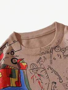 Chillumni Men's Christmas Family Cartoon Pattern Men Sweater Casual Crew Neck Long Sleeve Sweater, Christmas