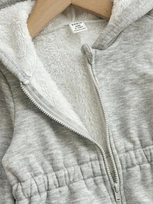SHEIN 女嬰可愛灰色連帽冬季連身衣，黑色三蝴蝶結裝飾，秋季休閒時尚設計，適合派對、拍照、親子穿搭 - 彩色 - 查看 8