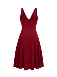 Cravure 大码黑色 V 领腰部褶皱针织连衣裙 - 紅色 - 查看 2