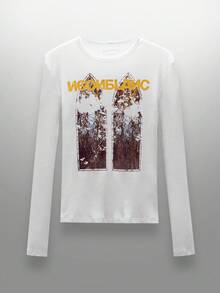 NEON BLANC 男士街头时尚针织圆领字母图案长袖T恤，秋季款 - 白色 - 查看 1