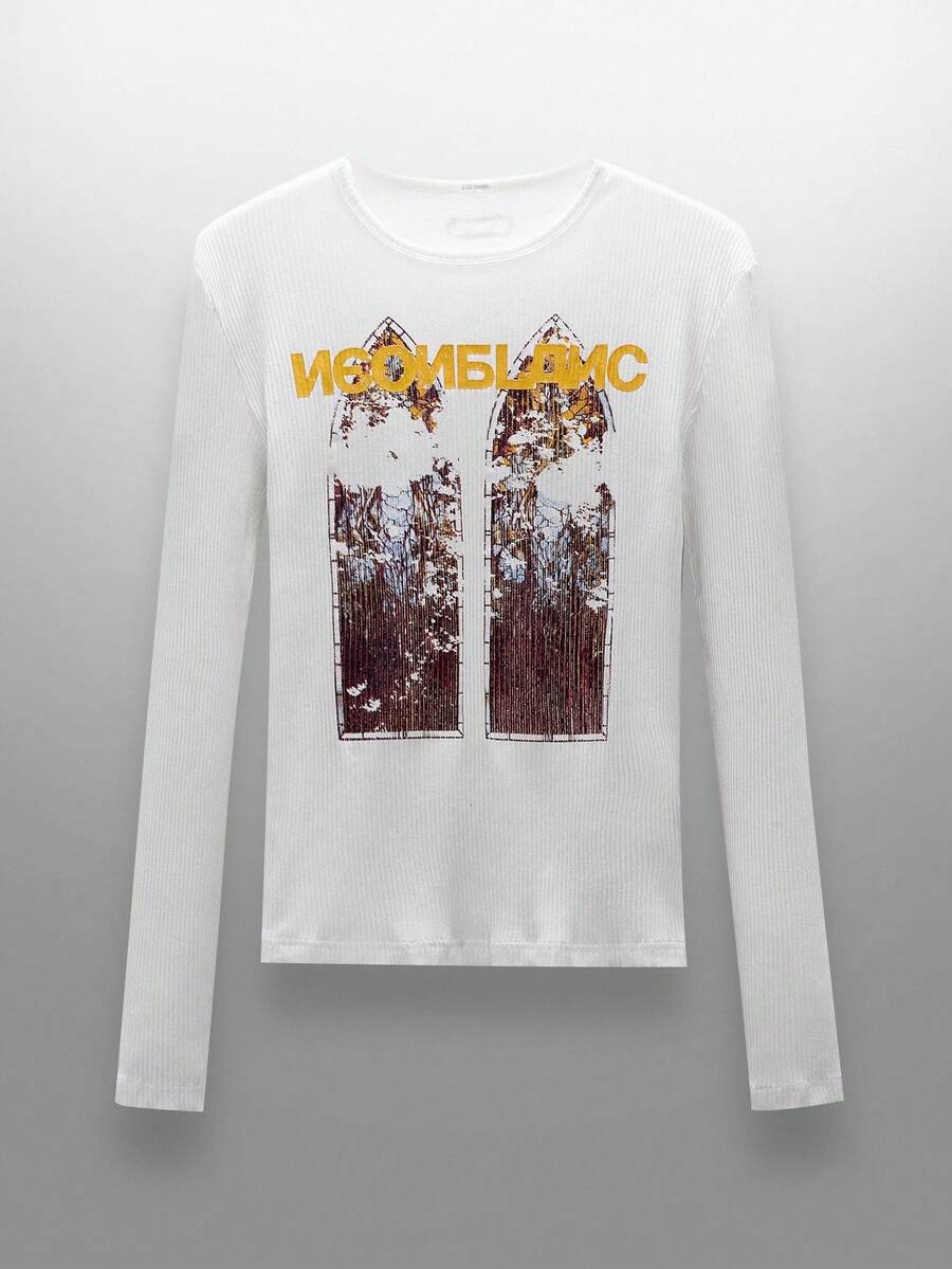 NEON BLANC 男士街头时尚针织圆领字母图案长袖T恤，秋季款 - 白色 - 查看 1