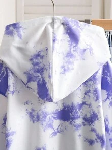 SHEIN 女童休闲长袖连帽扎染运动卫衣，紫色和白色长袖卫衣 - 紫色 - 查看 6