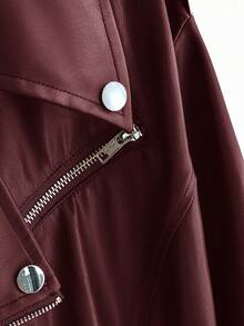 CosyJoli 大码女装春秋时尚休闲宽松日常长袖酒红色PU皮夹克外套，Y2K风格，街头风，春季，女士酒红色外套，2000年代风格，迪斯科/冬季 - 玫瑰紅 - 查看 3